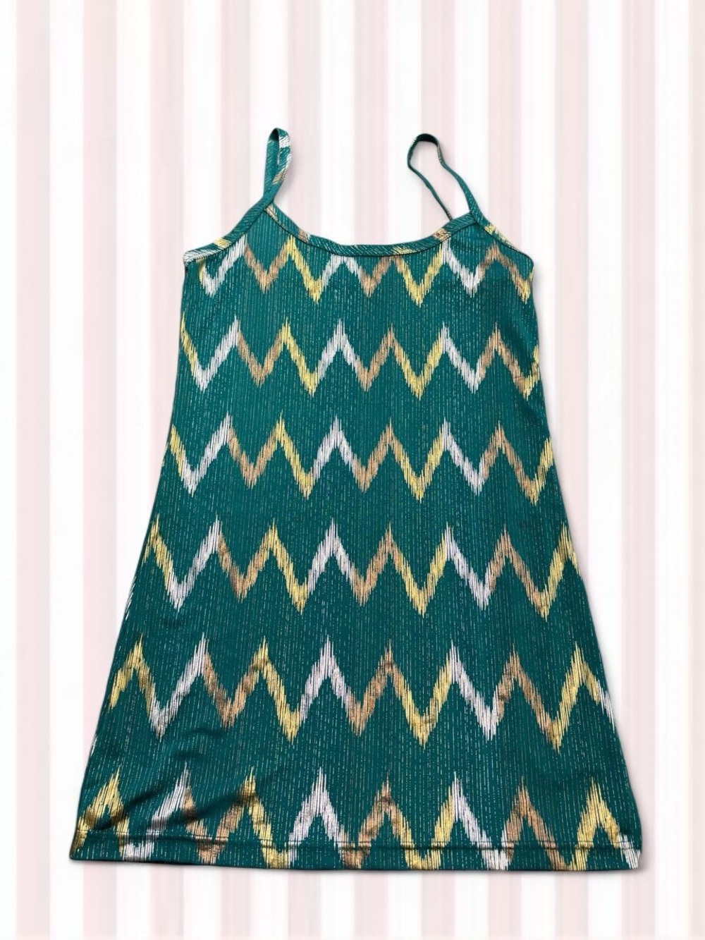 BKE Teal Zigzag Cami with Gold and White Accents